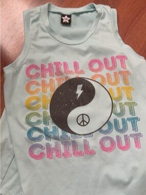 Girls Light Blue 'Chill Out' Graphic Tank Top with Rainbow Print